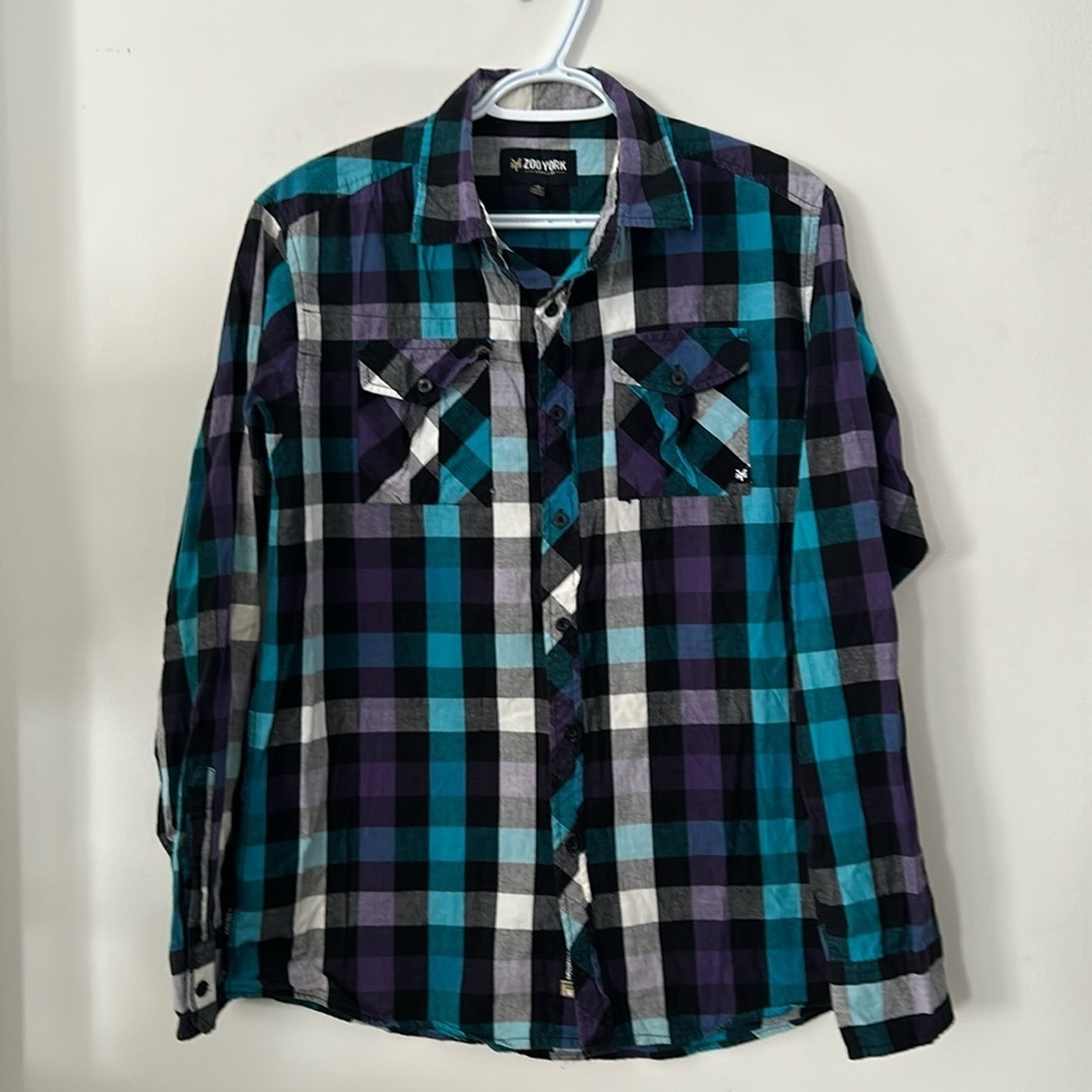🔥🔥Zoo York Shirt Mens Large Plaid Long Sleeve Button Up Plaid